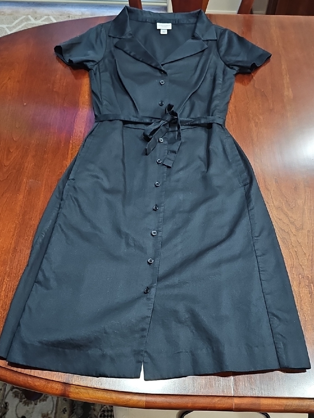 Isaac Mizrahi Black Button-Front Midi Shirt Dress with Waist Tie